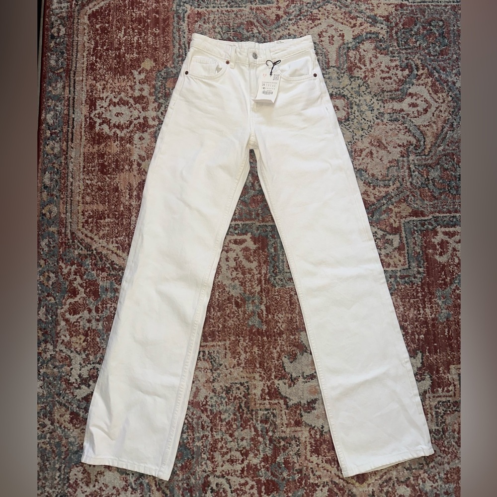 Zara Women's Mid-Rise Full Length White Denim Jeans